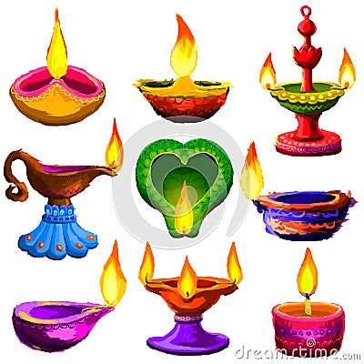 Colorful Diwali Diya Vector Illustration