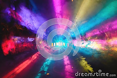 Colorful DJ Party Lights and Fog Covering Full Screen Stock Photo