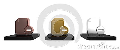 Colorful Document with minus icon isolated on white background. Clear document. Remove file document. Delete information Cartoon Illustration