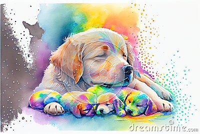 Colorful Dog mother with puppy dog puppies illustration Stock Photo