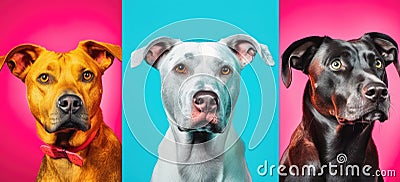 Colorful Dogs in Front of Vibrant Red Background for Emotional Design. Stock Photo