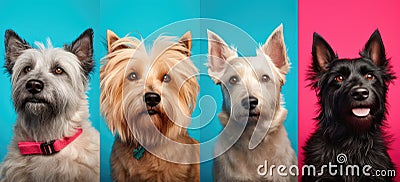 Colorful Dogs in Front of Vibrant Red Background for Emotional Design. Stock Photo