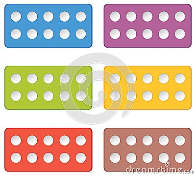 Colorful domino pieces with ten white dots on white background Vector Illustration