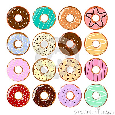 Colorful donuts set. Vector Illustration