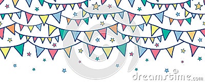 Colorful doodle bunting flags horizontal seamless Vector Illustration