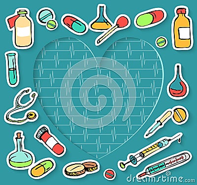 Colorful doodle medic icons Vector Illustration