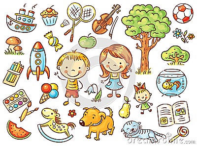 Colorful doodle set of objects from a child's life Vector Illustration