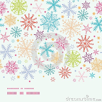 Colorful Doodle Snowflakes Horizontal Border Vector Illustration