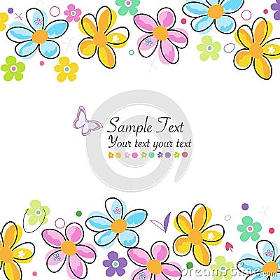 Colorful doodle spring flowers frame greeting card Vector Illustration