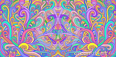 Colorful doodle waves abstract psychedelic background. Decorative surreal wavy texture. Vector hippie fantasy style Vector Illustration