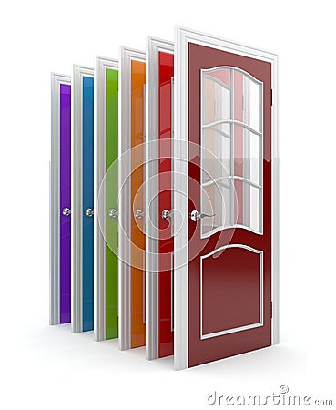 Colorful doors 3D. on white Stock Photo