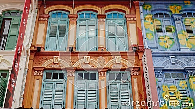 Colorful doors at the Chinatown, Singapore Editorial Stock Photo