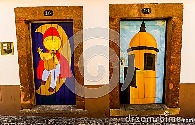 Colorful doors in Funchal - Maderia Stock Photo