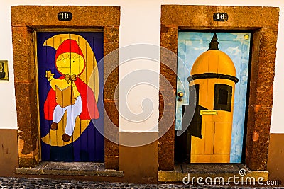 Colorful doors in Funchal - Maderia Editorial Stock Photo