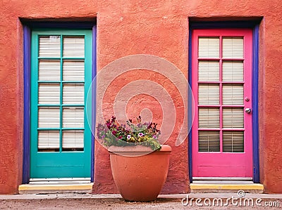 Colorful doors and terracotta wall Stock Photo
