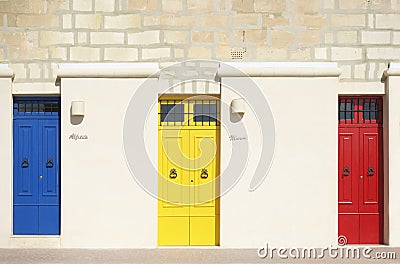 Colorful doors in warm light background, exterior, Colorful architecture in Malta Editorial Stock Photo