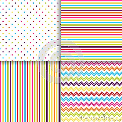 Colorful dotted and striped seamless patterns vector backgrounds Vector Illustration