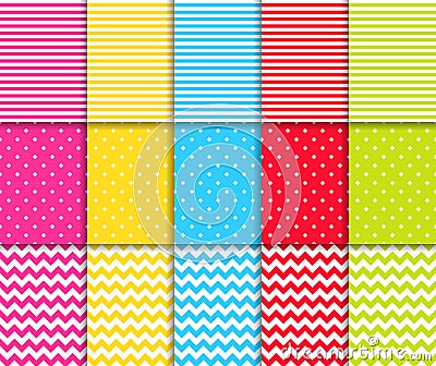 Colorful dotted and striped seamless patterns vector backgrounds Vector Illustration