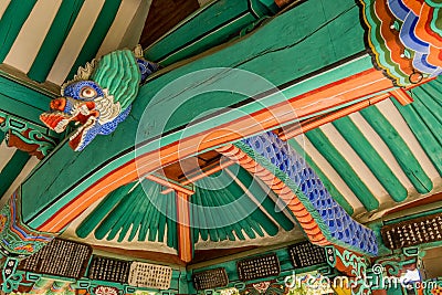 Colorful dragon rafter in roof of pavilion Stock Photo