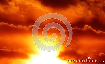 Colorful dramatic fiery orange red clouds Stock Photo