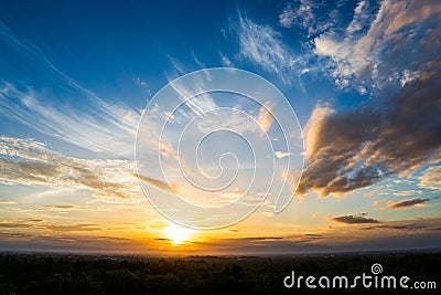 .colorful dramatic sky with cloud at sunset Stock Photo