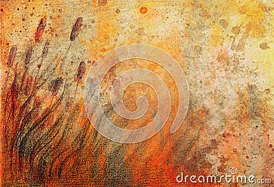 Colorful drawind of reeds on abstract spotted background Stock Photo