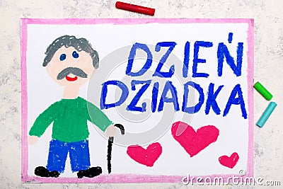 drawing: Polish Grandfather`s Day card with happy Grandpa Stock Photo