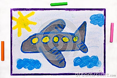 Colorful drawing: Small blue airplane Stock Photo