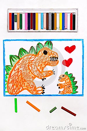 Drawing: Two cute monsters, mother and her child. Stock Photo