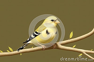 A colorful drawing of a yellow bird (American Goldfinch). Art style. Generative AI Stock Photo