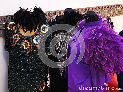 Colorful dresses in the props room Stock Photo