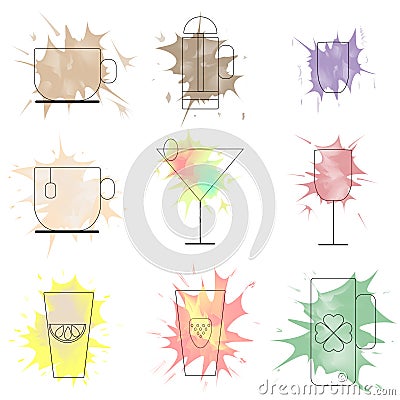 Colorful drinks splashes for coffee shop menus Vector Illustration