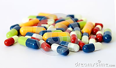 Colorful drugs pills capsules Stock Photo