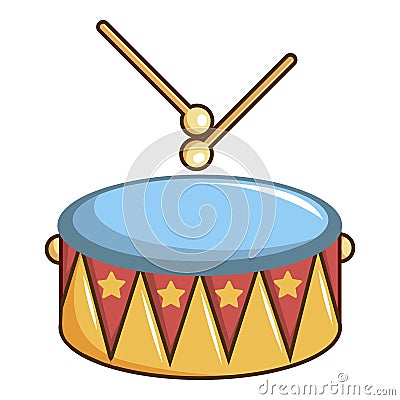 Colorful drum and drumsticks icon, cartoon style Vector Illustration