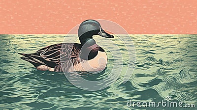 Colorful Duck Illustration With Richly Colored Skies Stock Photo