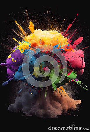 Colorful dust paint smoke mushroom cloud Stock Photo