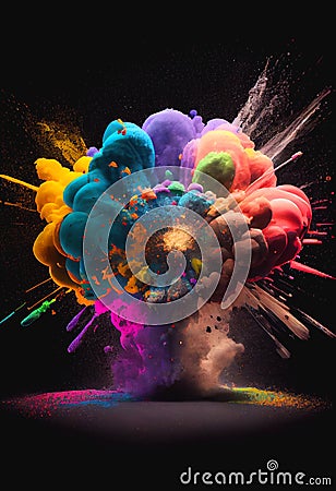 Colorful dust paint smoke mushroom cloud Stock Photo