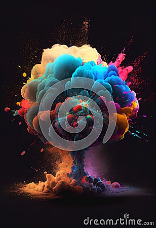 Colorful dust paint smoke mushroom cloud Stock Photo