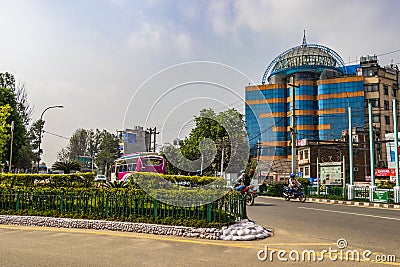 Colorful dusty road to the airport. Ring Road, Kathmandu, Nepal Editorial Stock Photo