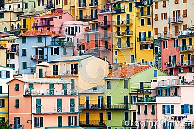 Colorful dwellings. Full background with colorful buildings Stock Photo