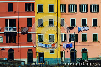 Colorful dwellings. Full background with colorful italian buildings Stock Photo