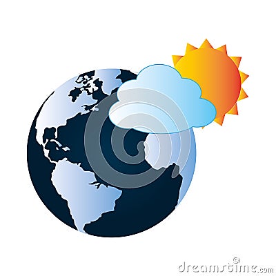 Colorful earth world map with cloud and sun Vector Illustration