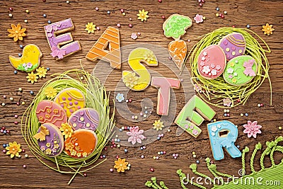 Colorful easter cookies Stock Photo