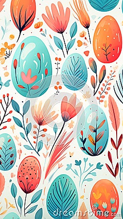 Colorful Easter egg illustration with floral and botanical designs. Easter greeting card background, phone wallpaper Cartoon Illustration