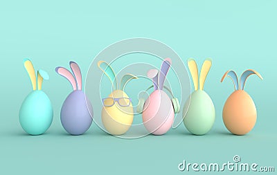 Colorful Easter egg with rabbit ears on green background. Happy Easter big hunt, sale banner, mockup template. Religious April Stock Photo