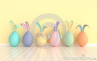 Colorful Easter egg with rabbit ears. Happy Easter big hunt or sale banner, mockup template. Religious April holiday - Easter. Stock Photo