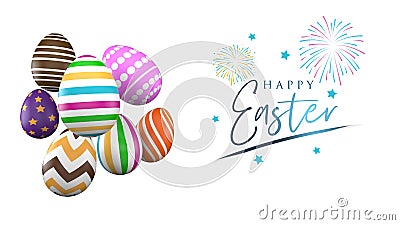 Colorful Easter eggs banner design. 3D Render Stock Photo