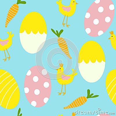 Colorful Easter Eggs and Chicken Seamless Pattern Print Background Vector Illustration