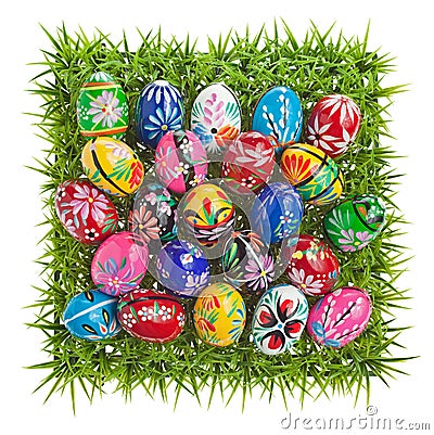 Colorful Easter Eggs on green grass Stock Photo