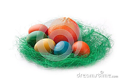 Colorful Easter Eggs with an orange Stock Photo